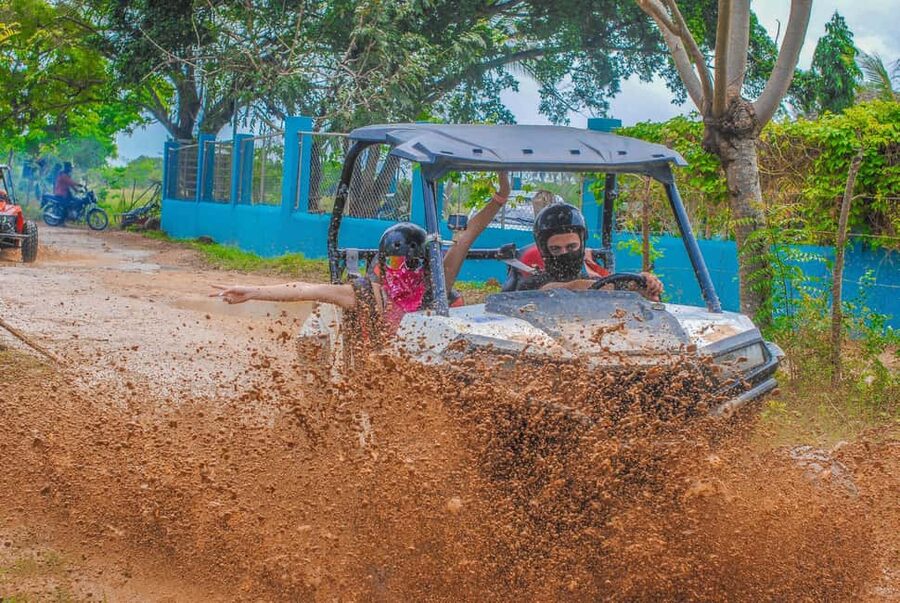 PUNTA CANA WILD BUGGY BREAKS TRACK WITH EXTRAMAS PROTECTION - Macao Beach, with sand, water, and vendor pressure
